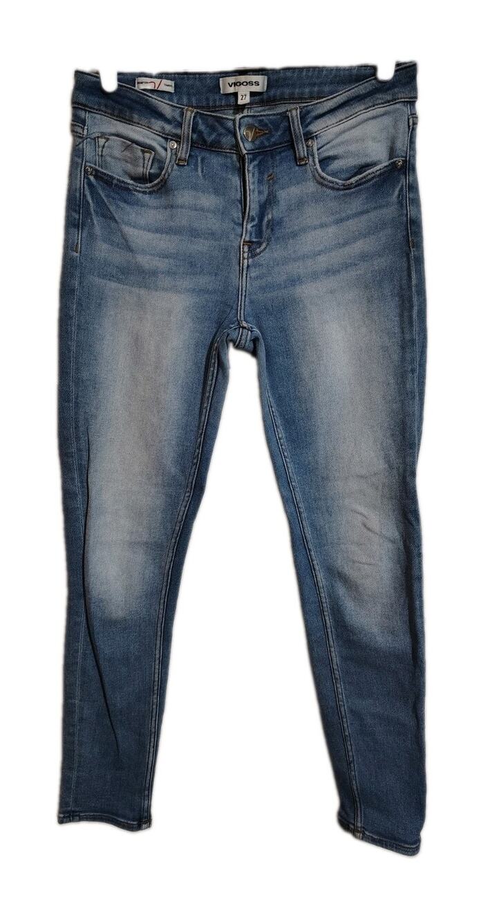 Vigoss Jeans Size 27 Thompson Tomboy Woman's Faded Blue Distressed Boyfriend